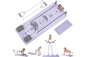 Close-up of Mustry Reformer's adjustable foot bar and carriage system.