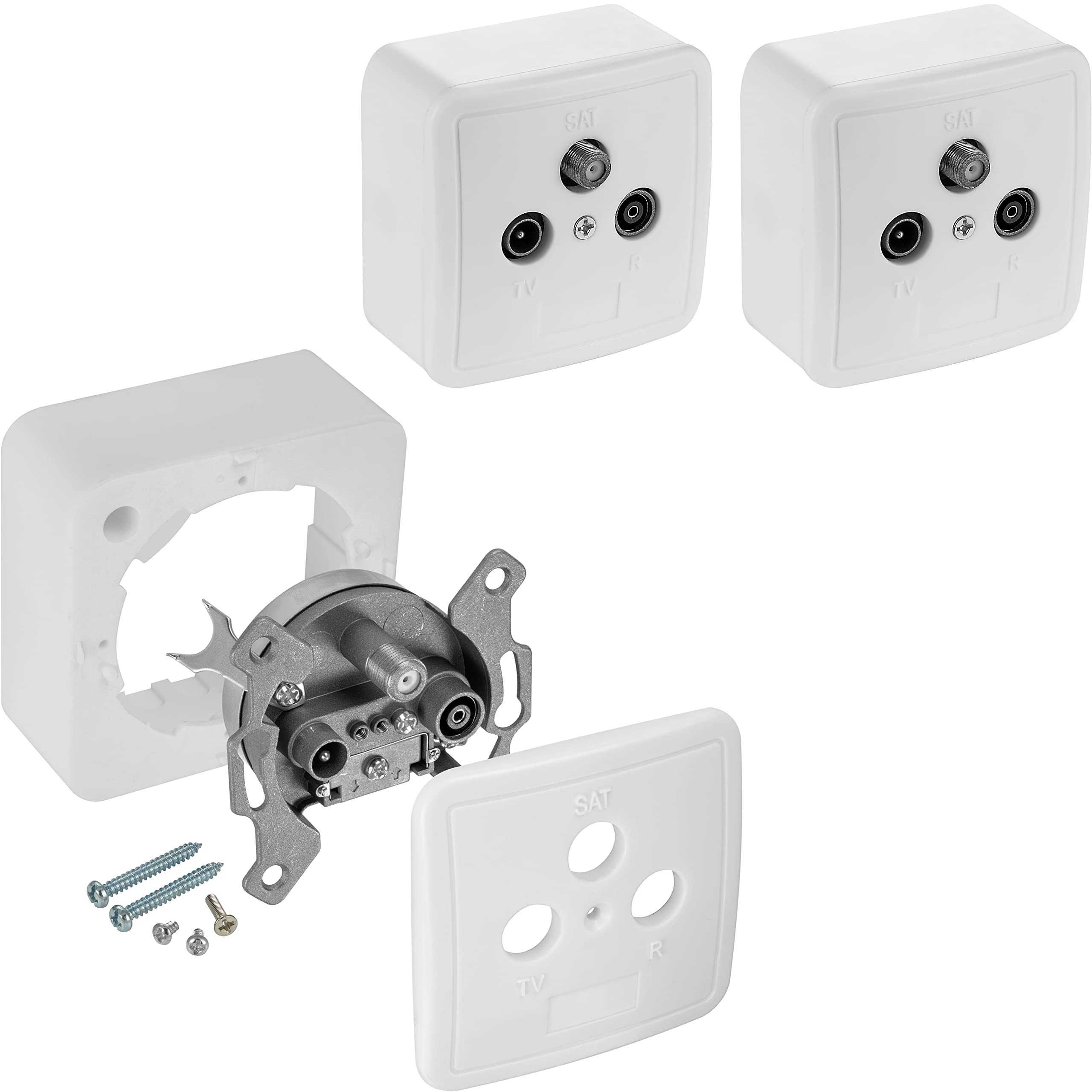Poppstar 3x SAT socket (3-hole antenna socket), terminal socket for SAT, TV and cable connection (digital/analogue), suitable for surface mounting/flush mounting — image 1