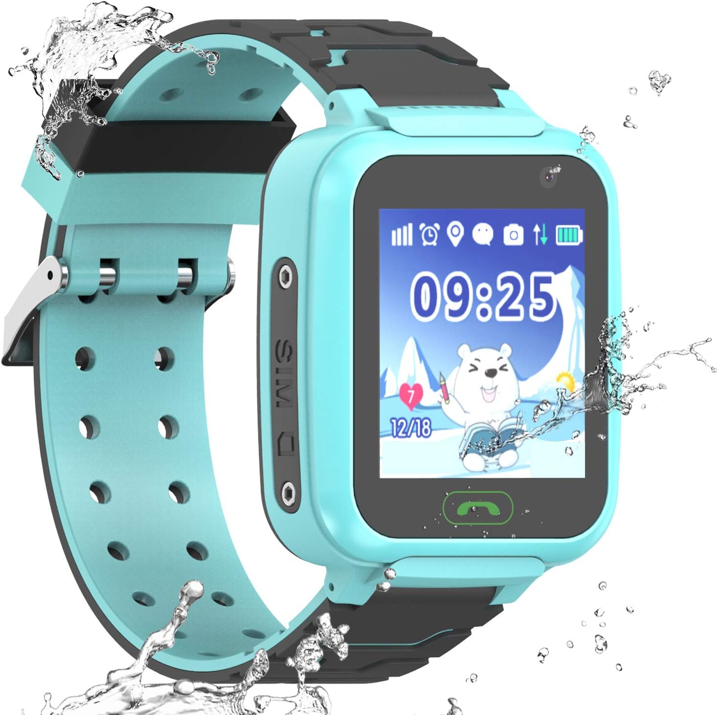 Kids Waterproof Smartwatches Phone - GPS LBS WiFi Positioning Locator 1.4โ Touch Screen Wristwatch with Call Voice Chat Camera Pedometer Alarm Clock Child Gifts for Boys Grils (Blue)