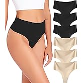 Wealurre Womens Underwear High Waisted Seamless Thongs for Women Breathable No Show Panties for Ladies 6 Pack