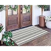 Black and White Striped Outdoor Rug 24'' x 51''Farmhouse Front Porch Mat Hand-Woven Machine Washable Layered Door Mats for En