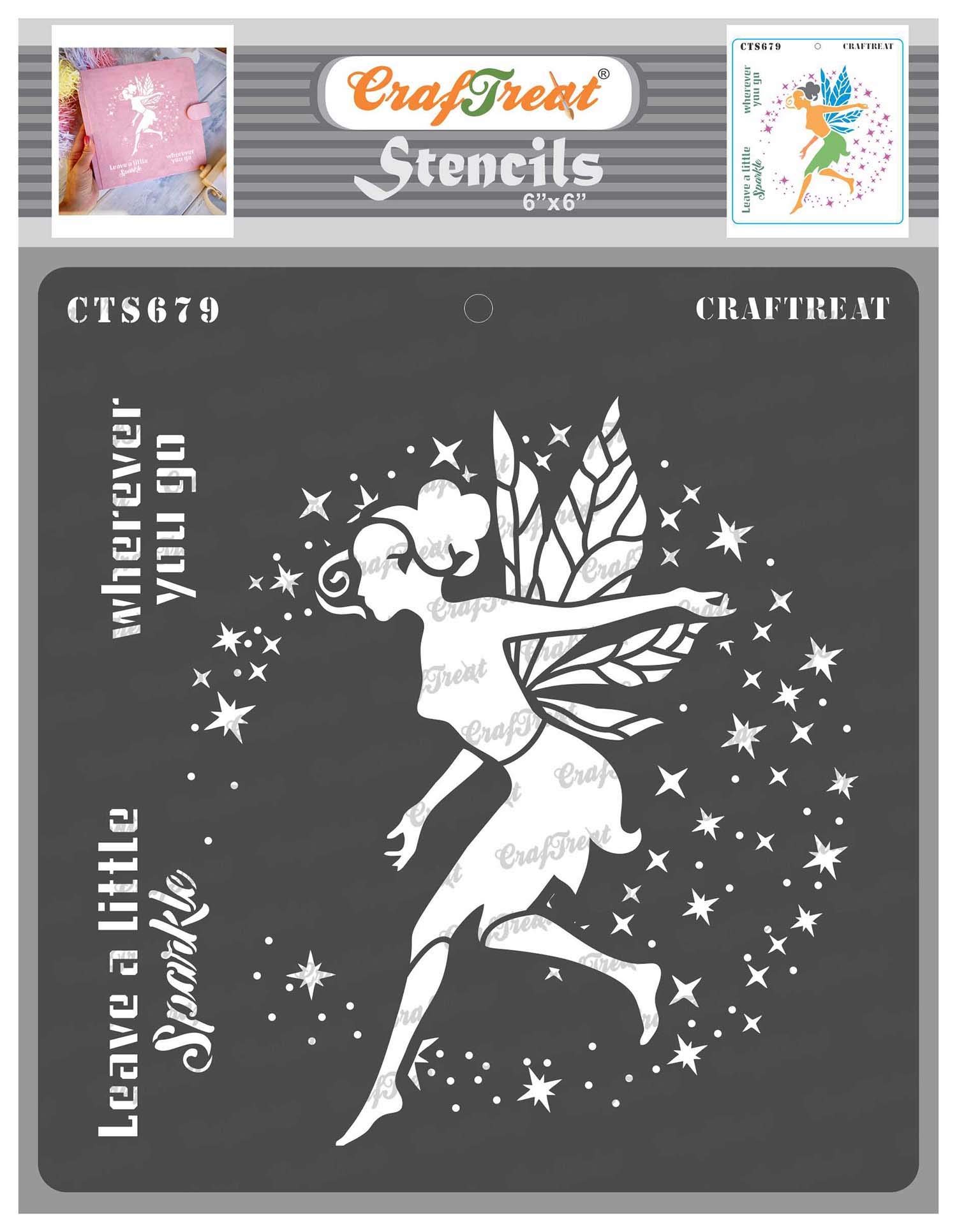 CrafTreat Reusable Fairy Stencils for Painting on Wood - Fairy with Wings - 6X6 Inch - Fairy Wing Stencil for Painting on Canvas - Home Decor Stencils of Fairy