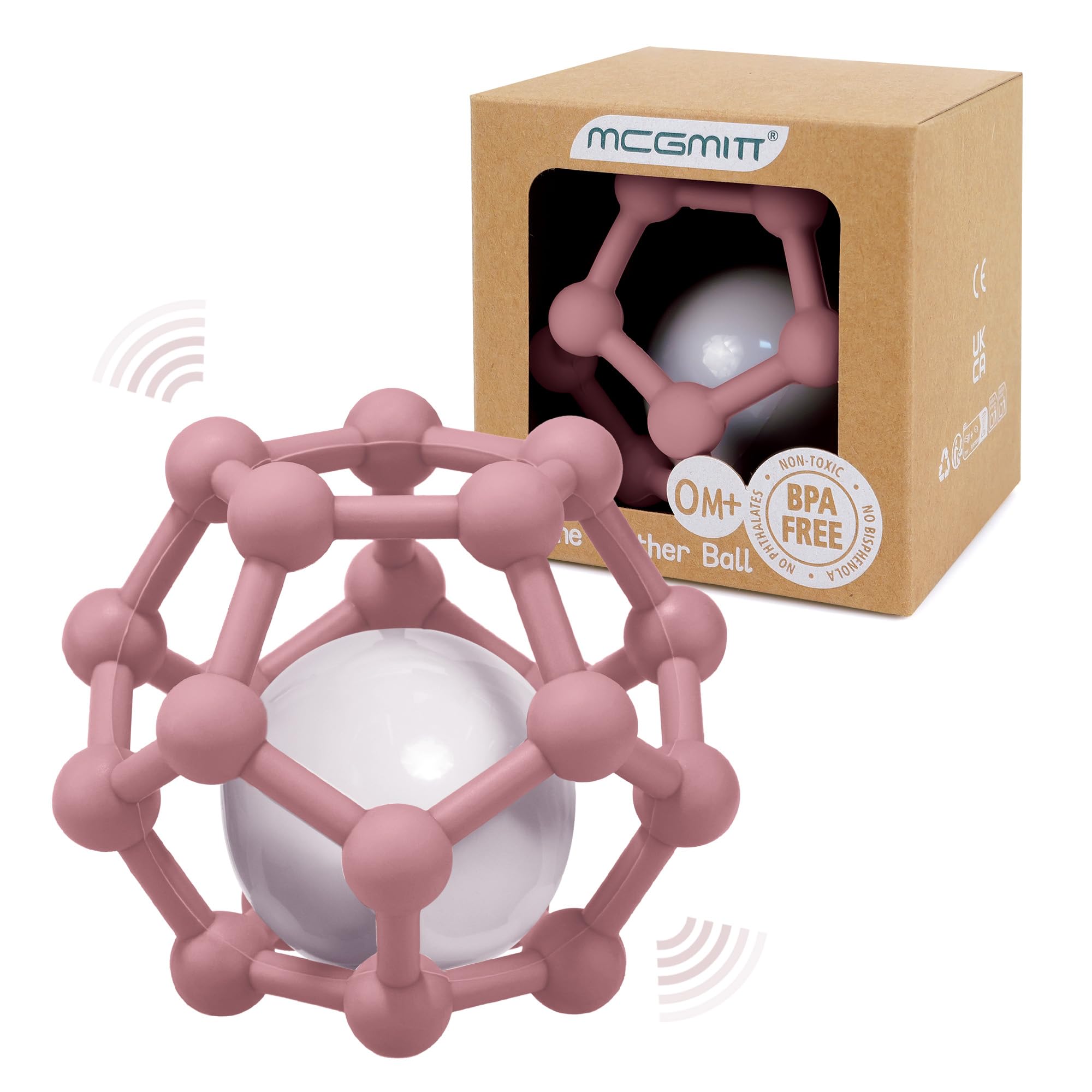 MCGMITT Baby Rattle Teething Ball Toys for Babies 0 3 6 9 12 Month to Grab and Chew, Soft Silicone Sensory Teether Balls Shaker Toy Gifts for Newborn Infants (Deeppink)