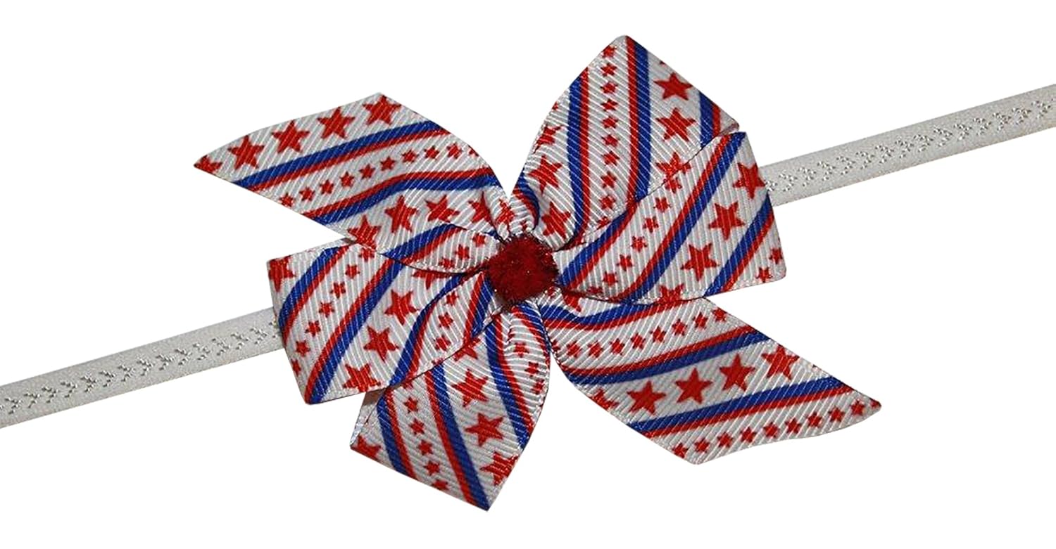 Wd2u Baby Girls Infant Spiraling Red White Blue Hair Bow Stretch