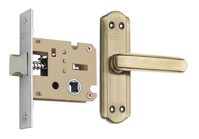 Spider Steel Baby Latch Keyless Lock Complete Set with Antique Brass Finish (S606BAB + KBL) (Bathroom & Bedroom Latch)