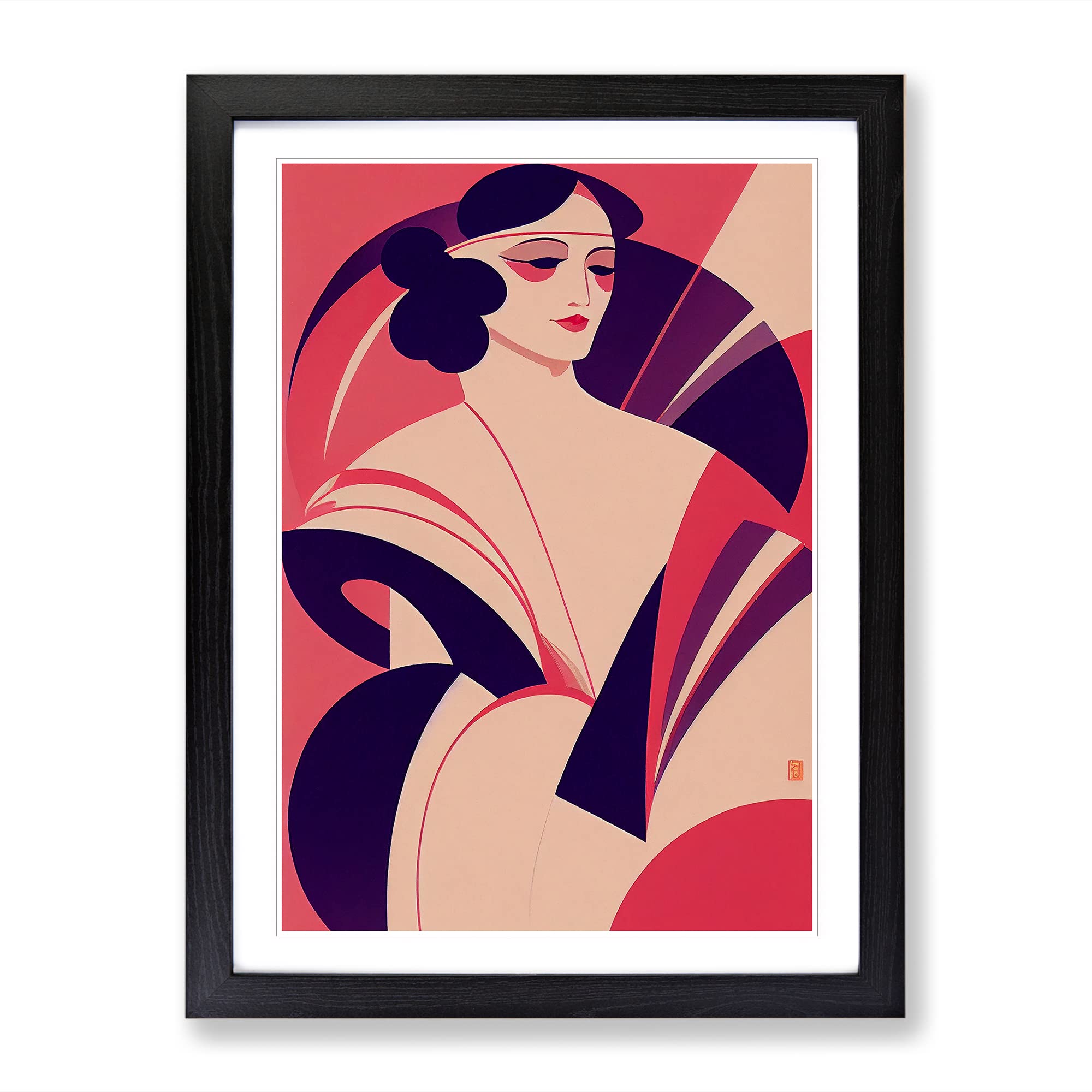 Woman Art Deco No.4 Framed Print | A3 Black Framed Wall Art | Ready to Hang | Art Deco Nature Picture | Living Room Bedroom Lounge Office