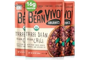 BeanVIVO (Pack of 3) Organics 16g Plant based Protein Three Bean Vegan Chili - Good Source of Fiber - Nutritious & Microwave Meals - Gluten-Free Plant Food - 10 oz