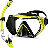 MELUMILU Snorkeling Gear, Dry Snorkel Set180° Panoramic Wide View,Anti-Fog Scuba Diving Mask, Professional Snorkeling Gear for Free Breathing, Swimming, Diving