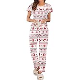 Ekouaer Pajamas for Women Set 2 Piece Comfy Loungewear, Lightweight Pjs Sleepwear, Short Sleeve Top & Long Pants with Pockets