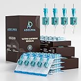 50Pcs Tattoo Cartridge Needles Assorted Mixed Size #10 Round Liner Shader Magnum 5RL 7RL 9RL 5RS 7RS 9RS 15M1 21M1 15RM 21RM with Membrane Needles for Tattoo Gun Machine