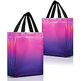 Nush Nush Holographic Reusable Gift Bags Medium Size – Set of 12 Gradient Pink & Purple Gift Bags With Handles - Colorful Party Favor Bag for Birthday Party Favors, Halloween, Christmas - 8x4x10