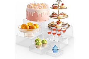 Ngdiluxury 6Pcs Buffet Risers,Food Risers for Buffet Table Display Stand Shelf for Party Catering Desset Jewelry Collectibles Acrylic Cube Boxes Display Nesting Risers with Hollow Bottoms Clear