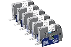 Labelwell 6-Pack TZe-231 TZ Tape 12mm 0.47 Laminted White Compatible for Brother Ptouch Label Maker Tape TZe231 TZe-2312pk TZ-231 Refills for P Touch PT-D210 PTD220 H110 D610BT D400, 1/2" x 26.2 ft
