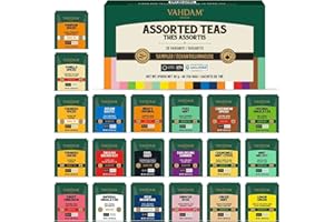 VAHDAM, Assorted Tea Sampler (20 Delicious Variety, 40 Individually Wrapped Pyramid Teabags) Long Leaf Premium Teas I New Yea