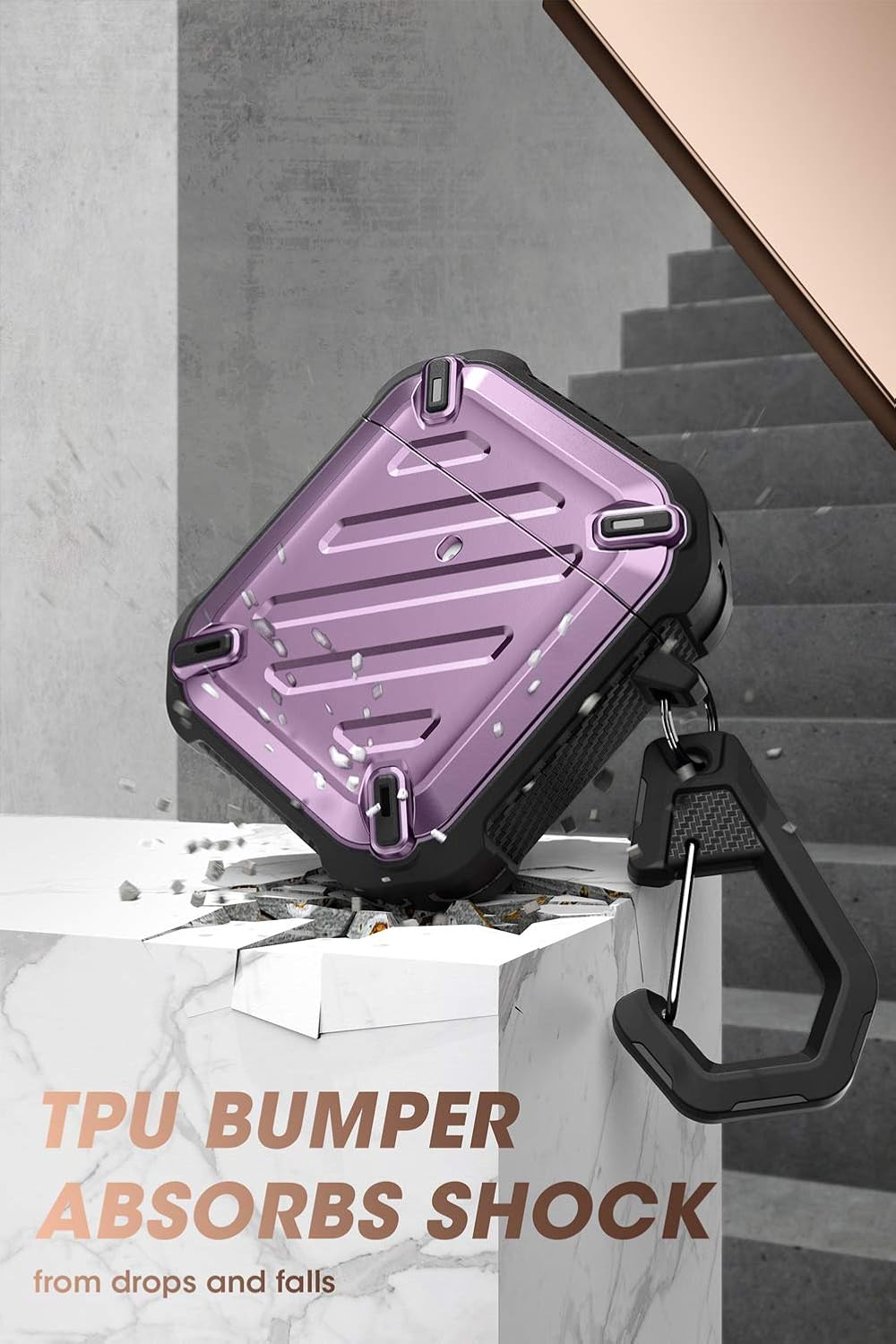 Supcase Unicorn Beetle Pro Series Full-Body Rugged Protective Case with Carabiner for Air pods 1 & 2, Purple - Image 3