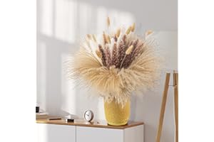 Dried Pampas Grass Decor-80Pcs Dried Flowers Arrangements White & Natural Pampas Grass, Reed, Bunny Tails Dried Flowers for v