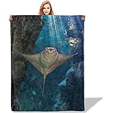 Plistiz Graceful Stingray Throw Blanket 50"x60", Ocean Lover Blankets for Couch Bed Decor, Soft Flannel Polyester Stingray Gifts for Adults Kids