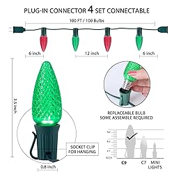 Brightown C9 Christmas String Lights, Red and Green
