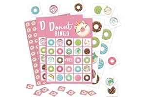 CMHIE 24 Players Donut Party Bingo Game Cards, Sweet Party Bingo Game for Large Group, Doughnut Party Bingo Game Activity for Family Friend Adult Holiday -07