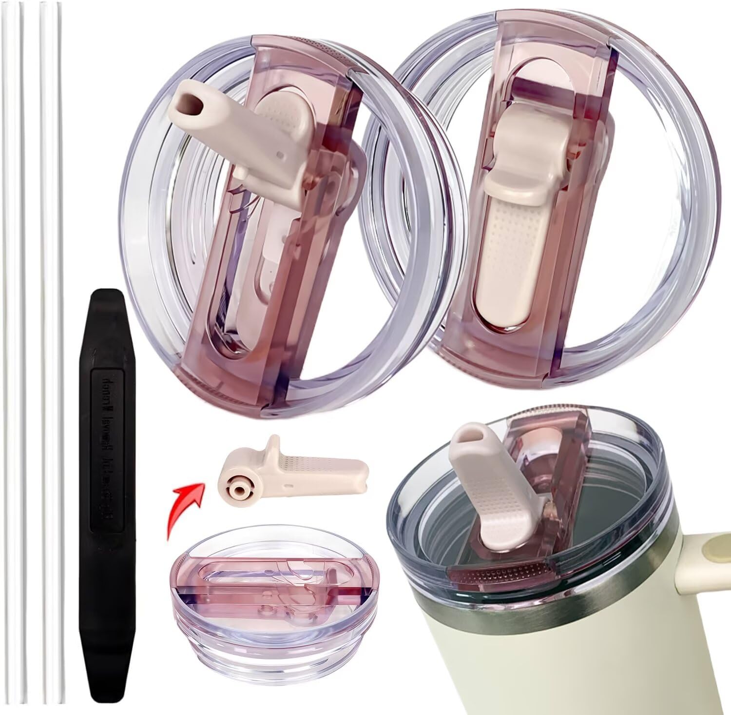 Photo 1 of 2 Pack 30 oz Tumbler Detachable Flip Straw Lid Replacement Fit for Stanley Quencher ProTour,Leak Proof Lid Compatible with Stanley Cup,No Spill Flip Top Tumbler Cover for Stanley Cup Accessories