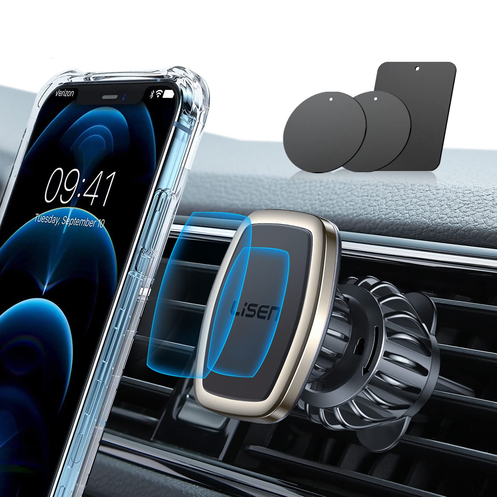 Photo 1 of **MISSING ASSEMBLY HARDWARE** LISEN Upgraded Magnetic Phone Clip for Car - Ultra Strong 6 Magnets - Holder for 4-6.7 inch Smartphones (Gold)