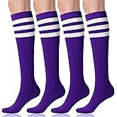 FITRELL Women's Knee High Socks Outdoor Sport Athletic Socks Casual Stripe Tube Socks 1-4 Pack