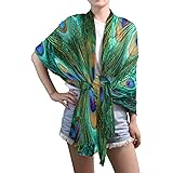 ZOEOPeacock Shawl Wrap Womens Elegant Feather Blue Large Chiffon Scarf Lightweight for Dresses