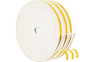 Yotache White Doors Windows Weather Stripping 1/4" x1/8", Foam Insulation Sealing Gasket Tape for Doors, Sliding Door, Total 50 Feet Long (3 X 16.5 Ft Each)