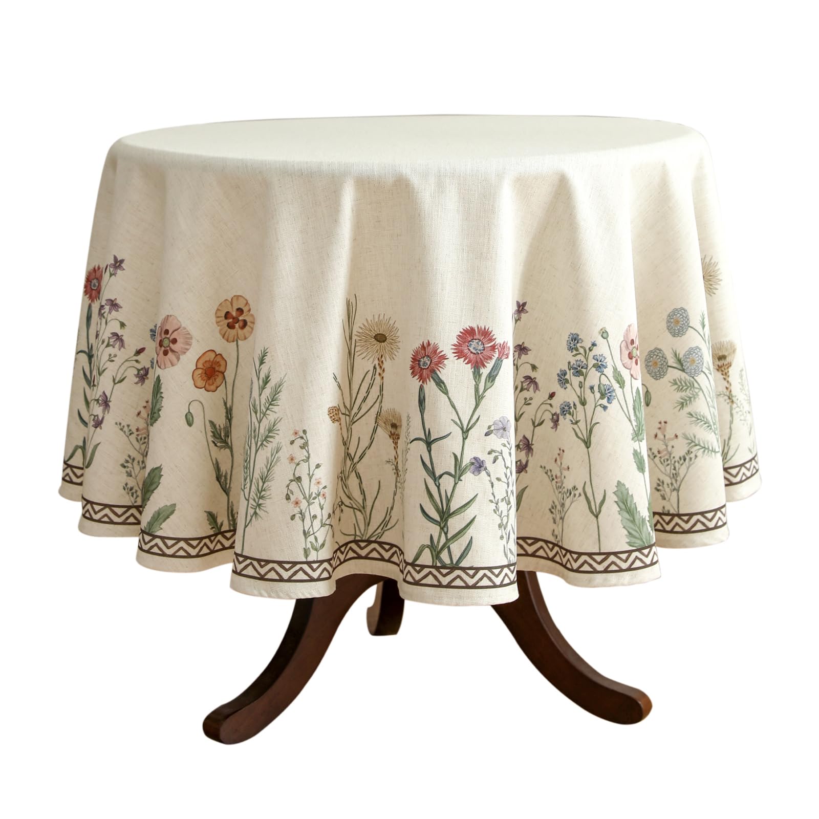 Photo 1 of ISAENNE Designer Off White Linen Small Round Tablecloth,Floral Elegant Table Cloth,Stain Resistant Vintage Decor Tablecloths for Dining Thanksgiving Kitchen Christmas,Diameter 55"-Serenity G