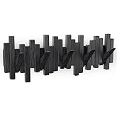 Acsigesn Wooden Coat Rack Wall Mounted Sticks Multi Rack Solid Handmade Natural Wood Artwork with 5 Flip-Down Unique Modern Hooks for Coats Bag Hat Umbrella