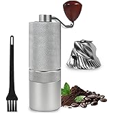 DITOSH Manual Coffee Grinder Detachable Stainless Steel Conical Burr Aluminum Coffee Bean Grinder with 25 Grinding Settings Cleaning Brush Grindable Espresso Moka Pot French Press for Camping Silver