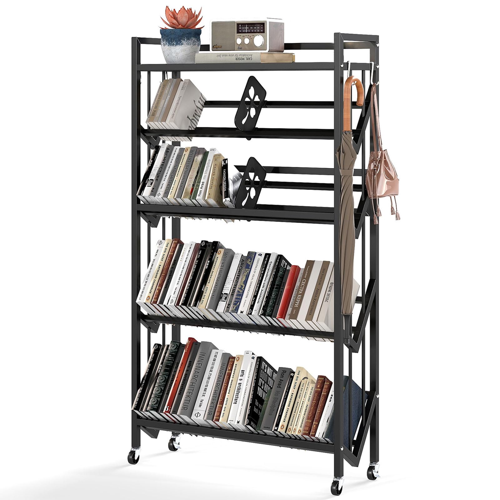 ybaymy Book Carts with Wheels Library Rolling Book