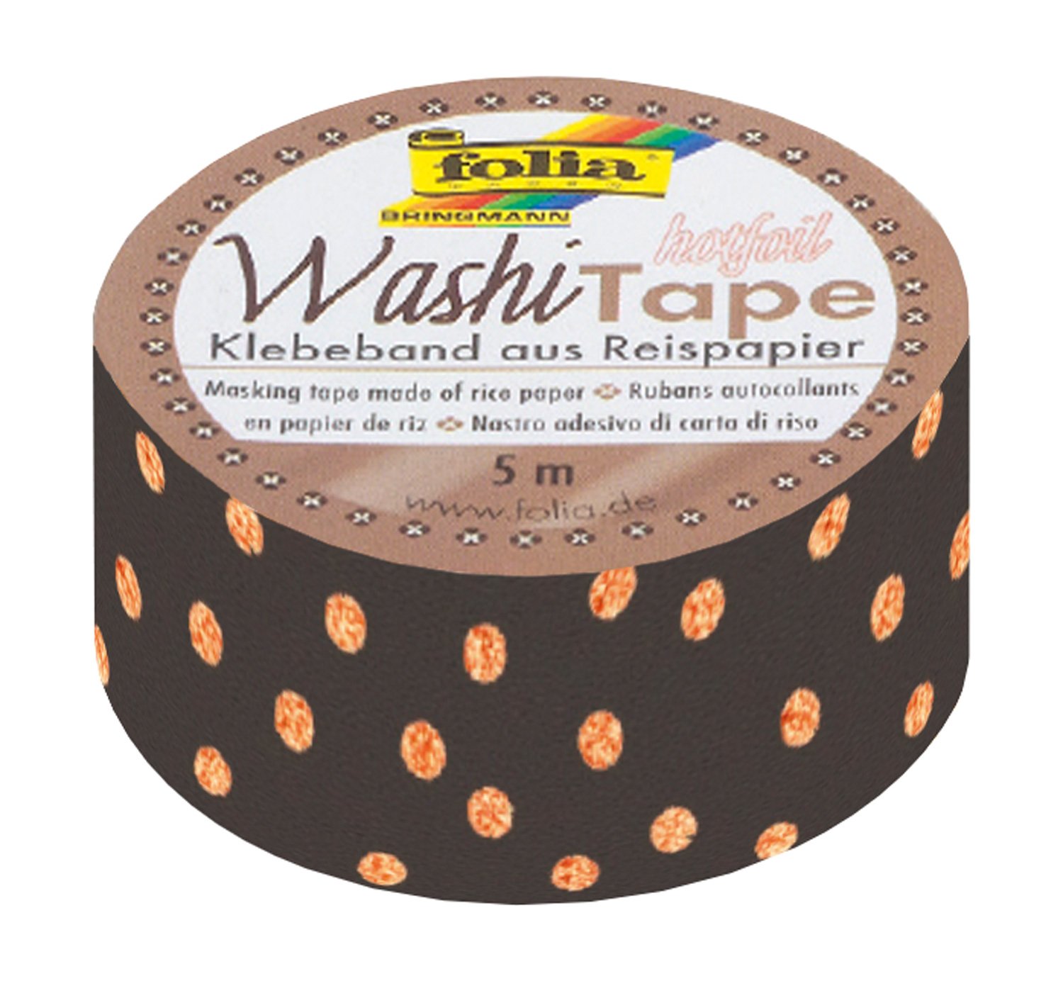folia 26105 Washi Tape Made of Rice Paper Hotfoil Copper Dots 1 Roll Approx. 5 m x 15 mm Ideal for Decorating and Decorating — image 1