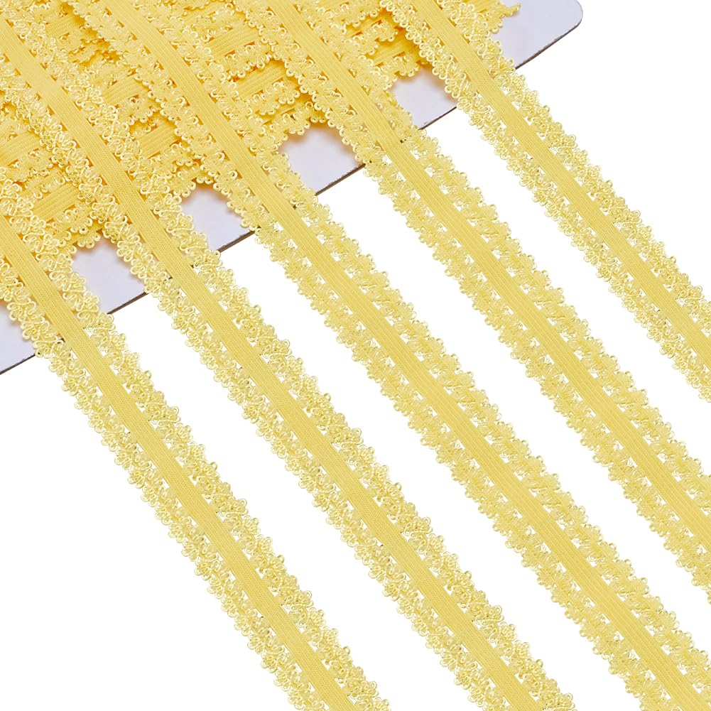 GORGECRAFT 20m 20mm Elastic Yellow Edges Trimming Webbing Stretch Lace Trim Crocheted Lace Cord Ribbon for DIY Sewing Crafts Garment Embellishments Gift Wrapping
