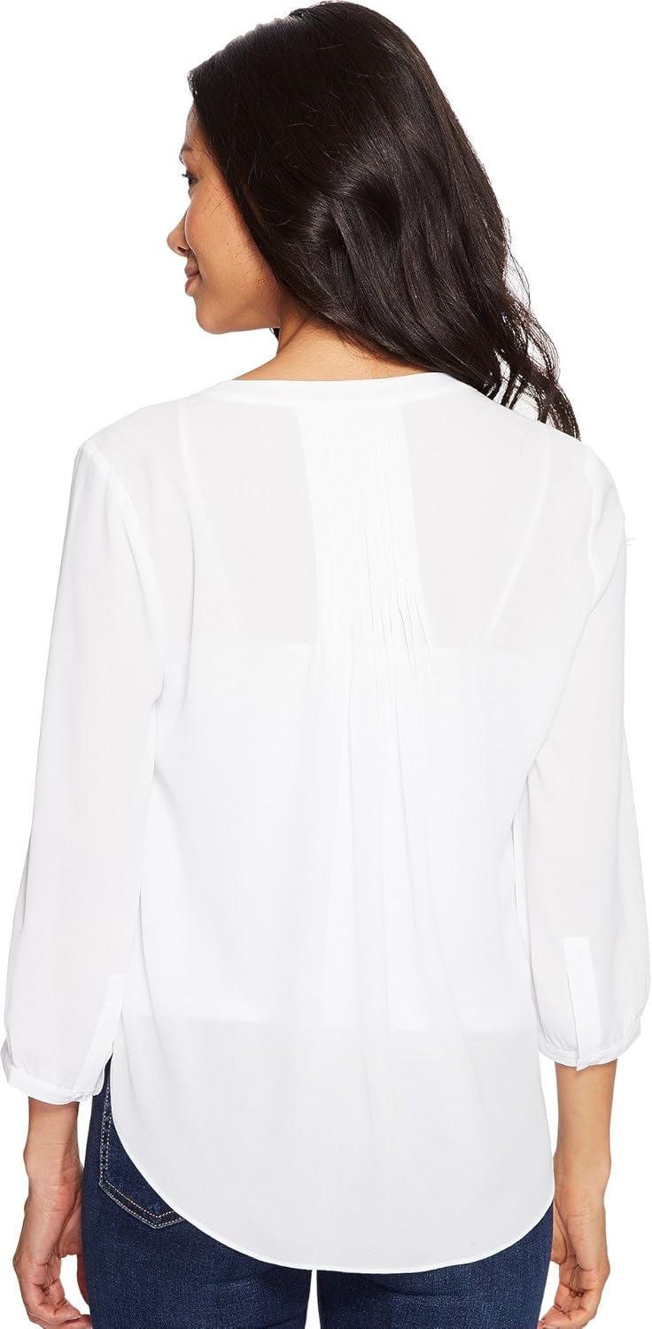 NYDJ Women's Petite Size 3/4 Sleeve Pintuck Blouse: Clothing