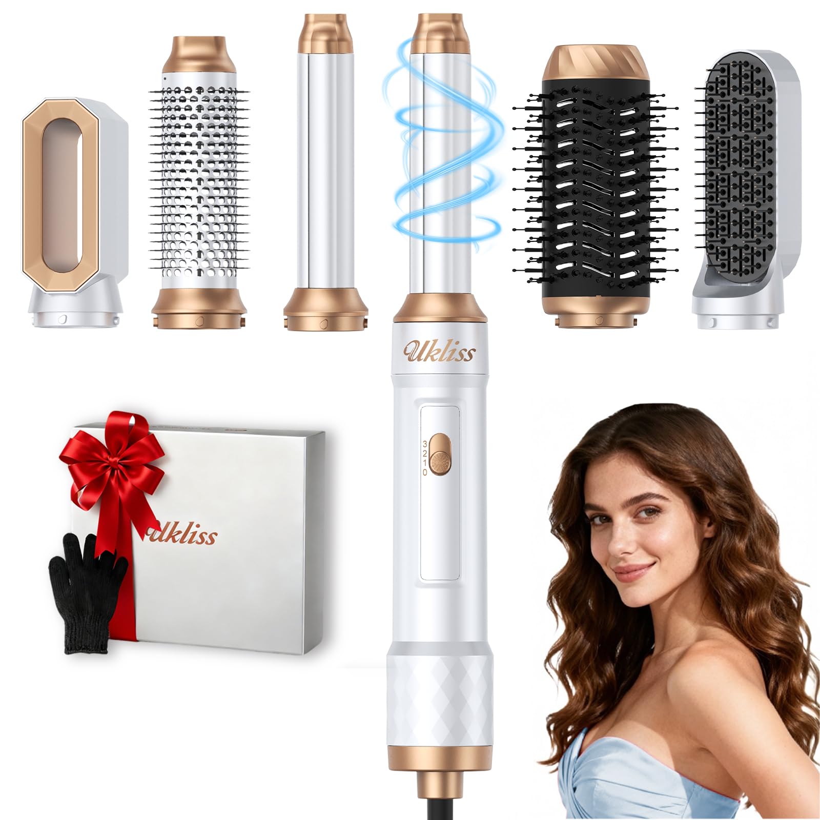 Photo 1 of Ukliss Hair Dryer Brush 6 in 1 & Blow Dryer Brush | Controlled Airflow for Effortless Auto-Wrap Curls & Frizz-Free Shine, Salon Styling at Home for All Hair Types with ALCI Plug