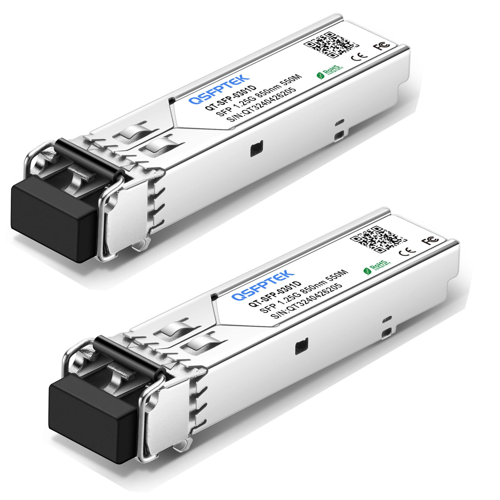 QSFPTEK 2Pack 1000Base-SX Transceiver MMF 850nm,550m,DOM, Gigabit Multimode SFP to LC Module, Mini-GBIC for Cisco GLC-SX-MMD, Meraki MA-SFP-1GB-SX, Mikrotik, Supermicro, Ubiquiti
