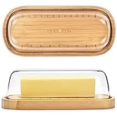 HEKEIEON Butter Dish with Lid, Bamboo Butter Holder, Butter Container Holds for East/West Coast Butter, Dishwasher Safe