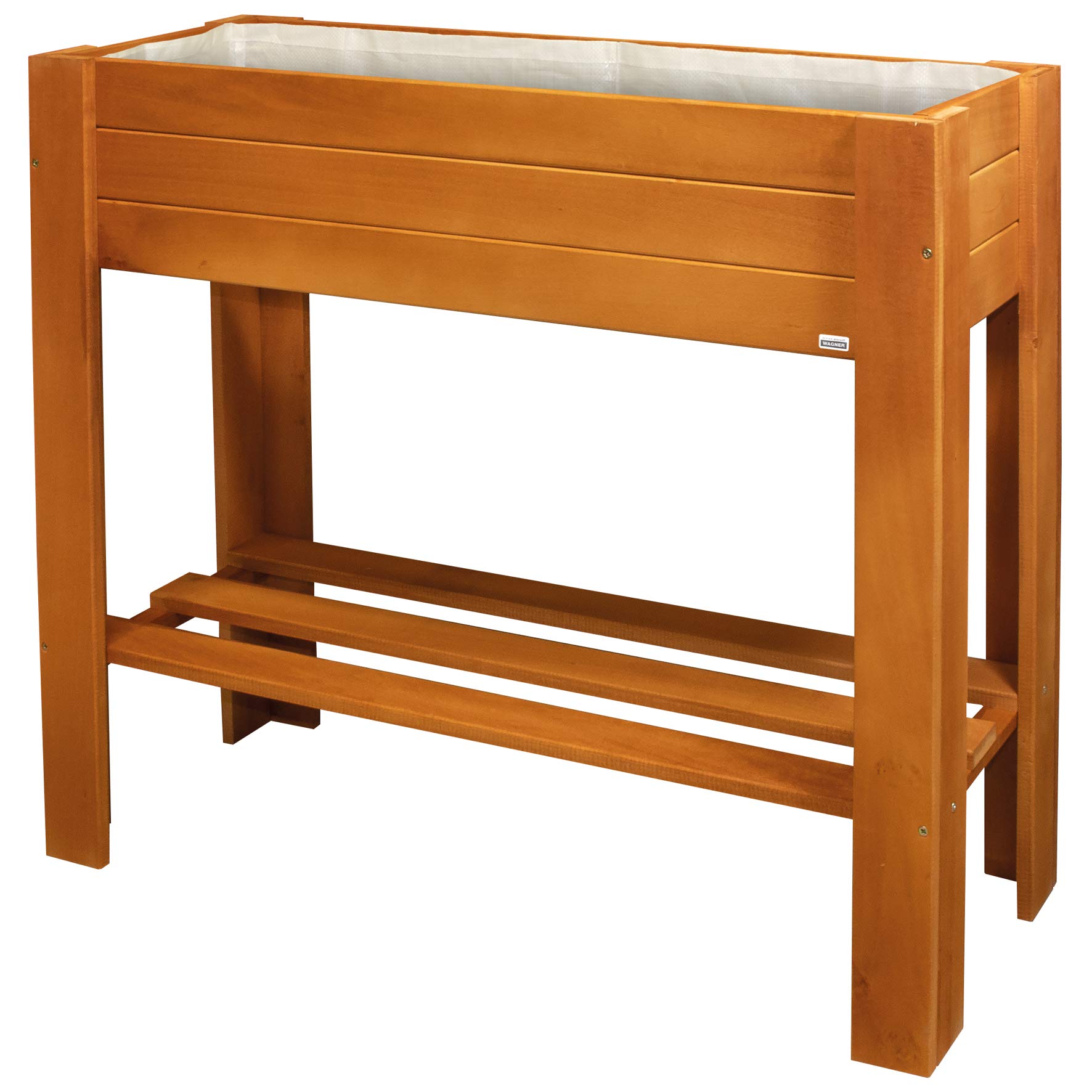 WAGNER GreenFAMILY - Raised bed - GreenBOX Light - coniferous wood, solid wood FSC®, chestnut, 70 x 83 x 34,5 cm, shelf, incl. plant bag - 25028001