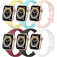 [6 Pack] Slim Bands Compatible with Apple Watch Band 38mm 40mm 41mm 42mm 44mm 45mm for Women Men, Soft Silicone Sport…