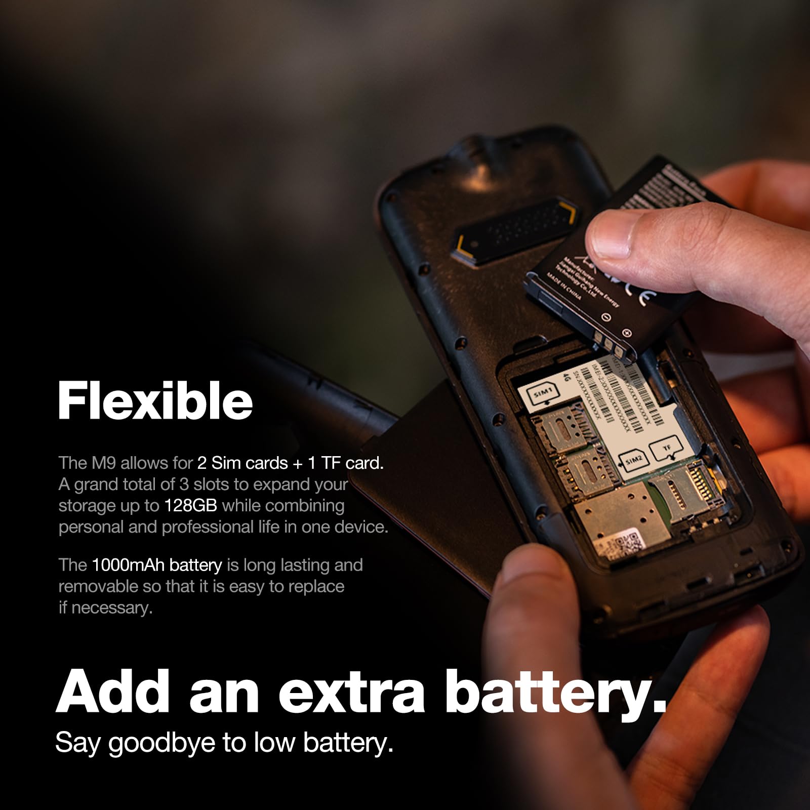 AGM M9 Rugged Feature Cell Phone, 4G Basic Mobile Phone, Waterproof & Drop-Proof, Large Buttons, Large Font, Speed Dial, 3 Card Slots, FM Radio, Flashlight, 2PCS 1000mAh Batteries, for T-Mobile ONLY