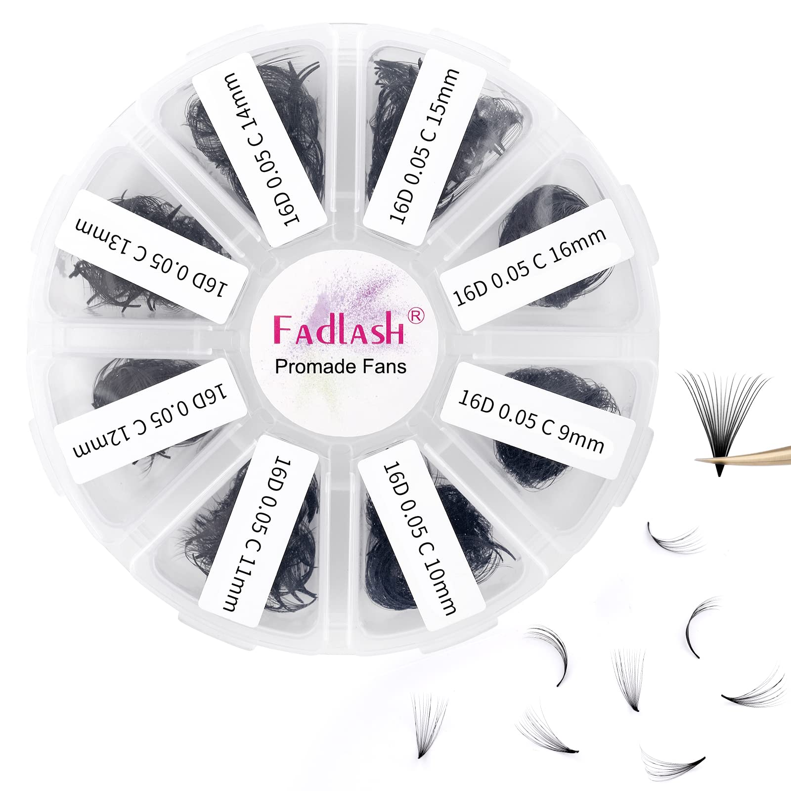 Premade Volume Eyelash Extensions 16D 0.05 C Curl 1000pcs Russian Lashes 9-16mm Mixed Tray Pre-Made Russian Lashes Handmade Promade Loose Fans — image 1