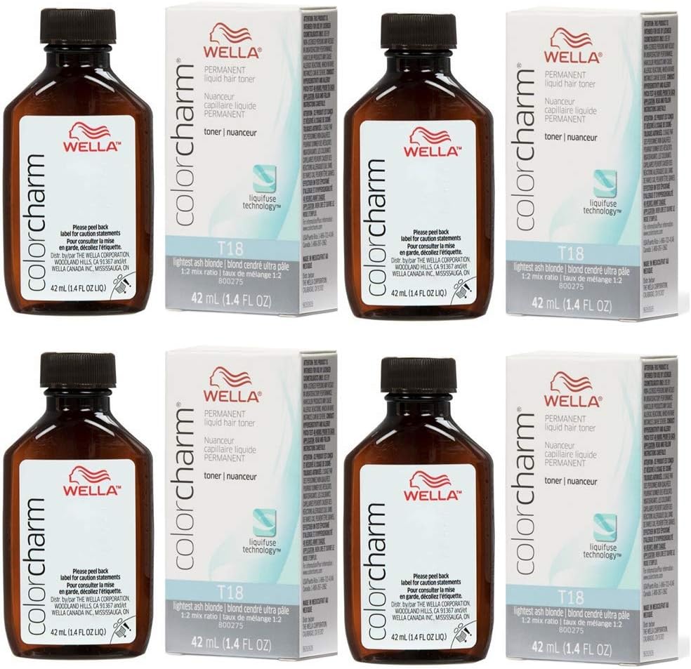 T18 (4pack) Lightest Ash Blonde Color Charm Wella Permanent Hair Color Dye Toner 1.4 oz