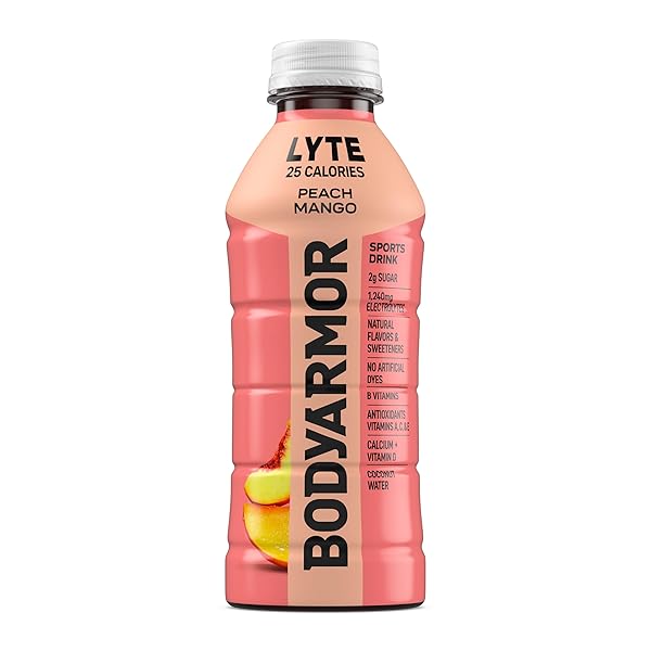 BODYARMOR LYTE, PEACH MANGO, ELECTROLYTE DRINK, 25 CALORIES, 20 FL OZ BOTTLES (6 PACK), COCONUT WATER SPORTS DRINK, NATURAL FLAVOR & B VITAMINS