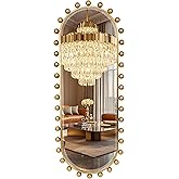 CAVINHOME Oval Full-Length Wall Mounted Mirror 20" x 51", Antique Gold Beaded Beveled Mirror with Ball Frame, Vertical & Hori