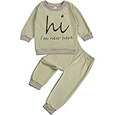 SunoZee Toddler Baby Letter Hi I'm Here Long Sleeve Sweatshirt Top Jogger Pants Set Cute Fall Winter Clothes Set
