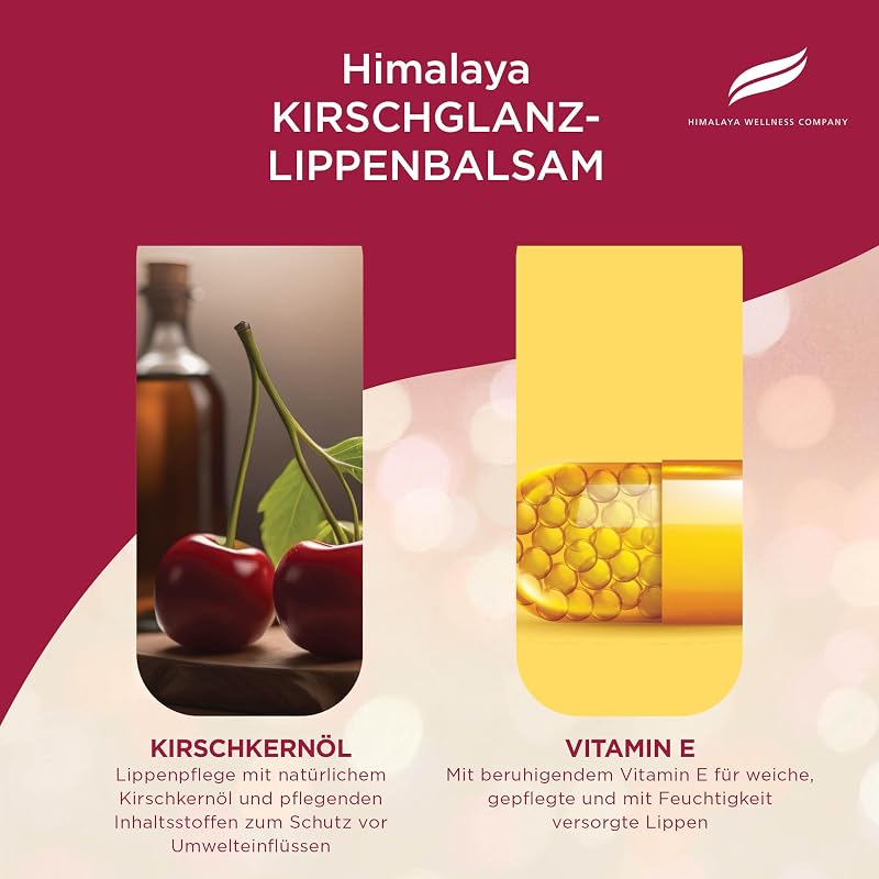 Cherry Shine Lippenbalsam mit Kirschkernöl und Vitamin E | Natürlich glänzendes Finish | Pflegt, befeuchtet und schützt die Lippen, 4,5 g