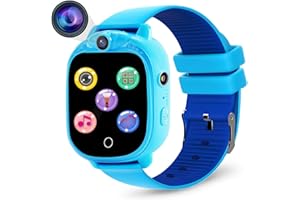 PROGRACE Kids Smart Watches with 90°Rotatable Camera Smartwatch Touch Screen Kids Watch Music Pedometer Flashlight Games Alarm Clock Digital Wrist Watch Gift for Boys Age 3-12 Years Old Boy Toys Blue