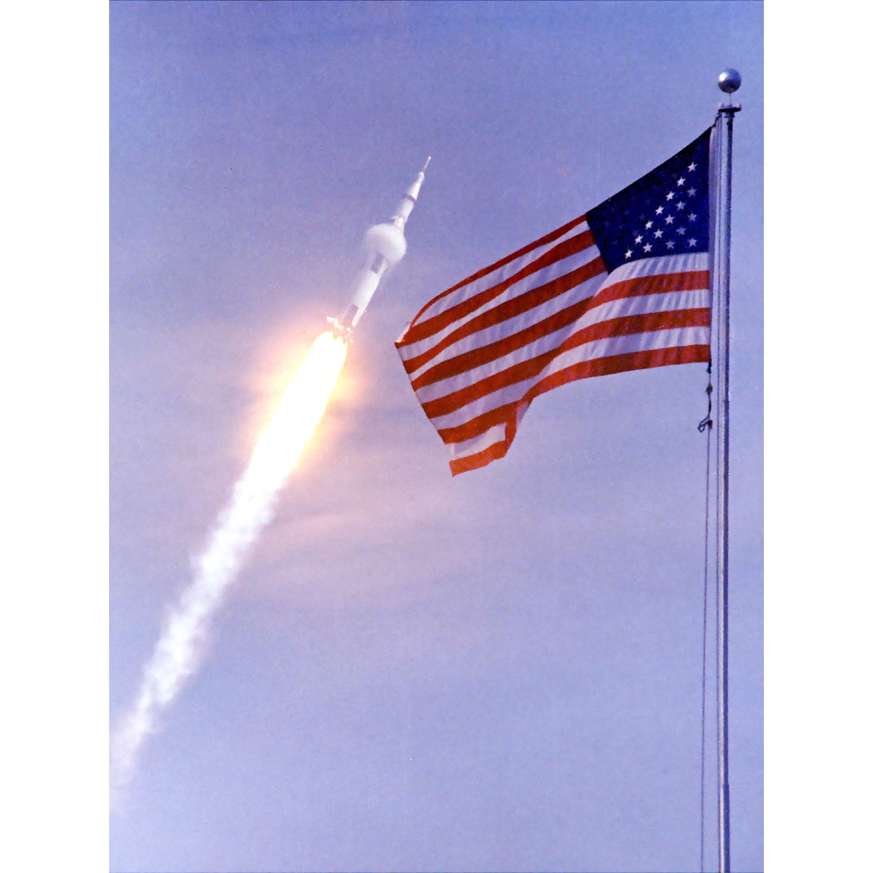 Artery8 Space NASA Apollo 11 Saturn V Rocket Launch Flag Photo Premium Wall Art Canvas Print 18X24 Inch