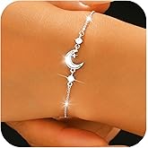 Moon Bracelet For Women Crescent Sterling Silver Bracelets Dainty Link Chain Charm Bracelet CZ Diamond Personalized White Shell Moon Star Adjustable Bangle Bracelets Valentine's Day Birthday Anniversary Jewelry Gift For Her Women Lover Mom Daughter Sister